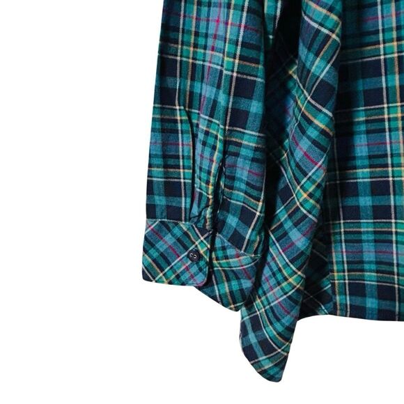 D & co. L aqua blue multi Plaid side tail gusset button front collar shirt - Picture 5 of 11